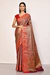 Buy_Nazaakat by Samara Singh_Rose Gold Saree Banarasi Tissue Silk Woven Floral Flower With Running Blouse_at_Aza_Fashions