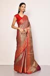 Buy_Nazaakat by Samara Singh_Rose Gold Saree Banarasi Tissue Silk Woven Floral Flower With Running Blouse_Online_at_Aza_Fashions
