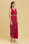Buy_Nazaakat by Samara Singh_Maroon Polyester Printed Foil V-neck Pallu Saree Dress_Online_at_Aza_Fashions