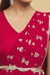 Nazaakat by Samara Singh_Maroon Polyester Printed Foil V-neck Pallu Saree Dress_at_Aza_Fashions