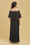 Shop_Adara Khan_Black Crepe Printed Foil Off Shoulder Dress_at_Aza_Fashions