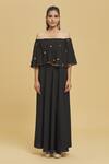 Adara Khan_Black Crepe Printed Foil Off Shoulder Dress_Online_at_Aza_Fashions