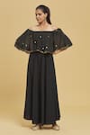 Buy_Adara Khan_Black Crepe Printed Foil Off Shoulder Dress_Online_at_Aza_Fashions
