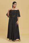 Shop_Adara Khan_Black Crepe Printed Foil Off Shoulder Dress_Online_at_Aza_Fashions