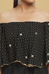 Adara Khan_Black Crepe Printed Foil Off Shoulder Dress_at_Aza_Fashions