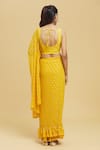 Shop_Nazaakat by Samara Singh_Yellow Blouse Poly Crepe Printed Foil Round Ruffle Pre-draped Saree With_at_Aza_Fashions