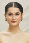 Shop_Vivinia By Vidhi Mehra_Green Stones Embellished Circular Stud Earrings _Online_at_Aza_Fashions