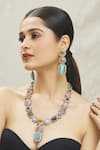 Buy_Vivinia By Vidhi Mehra_Multi Color Beads, Zari Big Zircon Diamond Long Necklace Set _at_Aza_Fashions