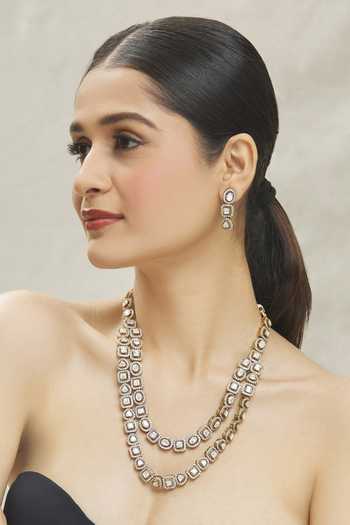 Buy_Vivinia By Vidhi Mehra_Gold Plated Crystals, Diamonds Kundan Layered Necklace Set _at_Aza_Fashions