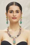 Buy_Vivinia By Vidhi Mehra_Multi Color Beads, Zari Big Zircon Diamond Long Necklace Set 