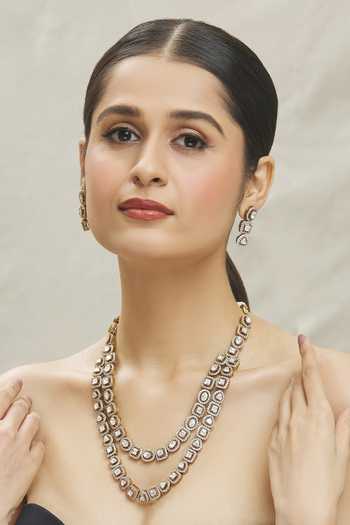 Vivinia By Vidhi Mehra_Gold Plated Crystals, Diamonds Kundan Layered Necklace Set _Online_at_Aza_Fashions