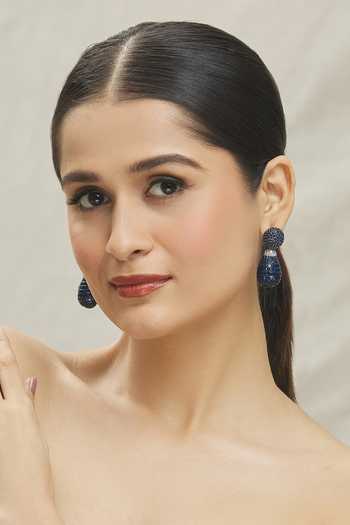 Buy_Vivinia By Vidhi Mehra_Blue Zari Zircon Studded Dangler Drop Earrings _at_Aza_Fashions