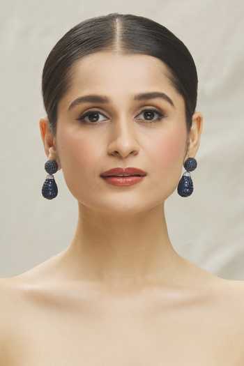 Vivinia By Vidhi Mehra_Blue Zari Zircon Studded Dangler Drop Earrings _Online_at_Aza_Fashions