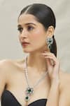 VIVINIA by Vidhi Mehra_Green Zircon Diamond Embellished Pendant Necklace Set_Online_at_Aza_Fashions