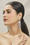 Buy_VIVINIA by Vidhi Mehra_White Zircon Diamond Embellished Tasselled Jhumkas _at_Aza_Fashions