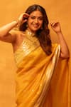 Shop_PRIYAL PRAKASH_Yellow Saree Silk Organza Embroidery Aari Halter Sequin With Blouse For Women
