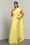 Buy_Meenagurnam_Yellow Net, Viscose, Organza Sequins, Beads Embroidered Saree And Blouse Set _at_Aza_Fashions