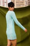 Shop_Kangana Trehan_Sky Blue Textured Lace/net Embroidered Lace Crew Lea Dress  _at_Aza_Fashions