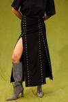 Kangana Trehan_Black Crepe Hand Embellished Crew Nat Top And Slit Skirt Set  _Online_at_Aza_Fashions