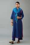 Buy_Kora_Blue Kurta And Pant Handloom Cotton Embroidery Thread Round Border Set _at_Aza_Fashions