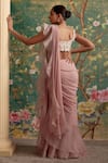 Shop_Ridhi Mehra_Pink Saree Chiffon And Organza Dainty Pre-draped Ruffle With Blouse  _at_Aza_Fashions