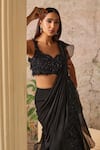 Ridhi Mehra_Black Saree Chiffon And Organza Dainty Pre-draped With Blouse  _Online_at_Aza_Fashions