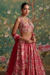 Buy_Ridhi Mehra_Fuchsia Lehenga Raw Silk Printed Demi Embroidered Blouse Bridal Set  _Online_at_Aza_Fashions