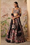 Buy_Ridhi Mehra_Black Lehenga Raw Silk Printed Floral Sweetheart Demi Set  _at_Aza_Fashions