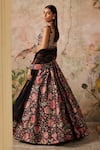 Shop_Ridhi Mehra_Black Lehenga Raw Silk Printed Floral Sweetheart Demi Set  _at_Aza_Fashions