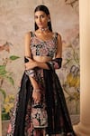 Ridhi Mehra_Black Lehenga Raw Silk Printed Floral Sweetheart Demi Set  _Online_at_Aza_Fashions