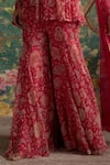 Ridhi Mehra_Fuchsia Peplum And Gharara Chiffon Printed Floral V Awespring Set  _Online_at_Aza_Fashions
