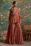 Buy_Ridhi Mehra_Orange Peplum And Gharara Chiffon Printed Awespring Pattern Set  _at_Aza_Fashions