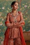 Ridhi Mehra_Orange Peplum And Gharara Chiffon Printed Awespring Pattern Set  _Online_at_Aza_Fashions