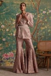 Buy_Ridhi Mehra_Pink Raw Silk Printed Floral Lapel Collar Icon Jacket Pant Set  _at_Aza_Fashions