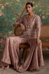 Ridhi Mehra_Pink Raw Silk Printed Floral Lapel Collar Icon Jacket Pant Set  _Online_at_Aza_Fashions