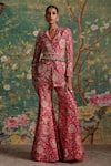 Buy_Ridhi Mehra_Fuchsia Raw Silk Printed Floral Lapel Icon Pattern Jacket Pant Set  _at_Aza_Fashions