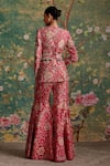 Ridhi Mehra_Fuchsia Raw Silk Printed Floral Lapel Icon Pattern Jacket Pant Set  _Online_at_Aza_Fashions