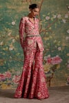 Buy_Ridhi Mehra_Fuchsia Raw Silk Printed Floral Lapel Icon Pattern Jacket Pant Set  _Online_at_Aza_Fashions