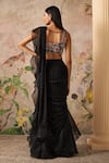 Shop_Ridhi Mehra_Black Saree Chiffon And Organza Noir Pre-draped Ruffle With Blouse _at_Aza_Fashions