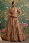 Buy_Ridhi Mehra_Gold Lehenga And Dupatta Organza Enchanted Blouse Bridal Set  _at_Aza_Fashions