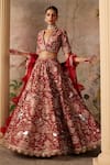 Buy_Ridhi Mehra_Red Lehenga And Blouse Raw Silk Ace Floral Print Bridal Set  _at_Aza_Fashions