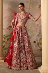 Shop_Ridhi Mehra_Red Lehenga And Blouse Raw Silk Ace Floral Print Bridal Set  _at_Aza_Fashions