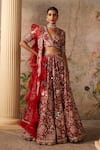 Ridhi Mehra_Red Lehenga And Blouse Raw Silk Ace Floral Print Bridal Set  _Online_at_Aza_Fashions