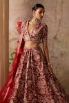 Buy_Ridhi Mehra_Red Lehenga And Blouse Raw Silk Ace Floral Print Bridal Set  _Online_at_Aza_Fashions