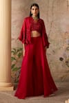 Buy_Ridhi Mehra_Red Cape And Sharara Organza Embroidered Sashay & Sequin Set  _at_Aza_Fashions