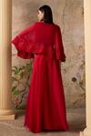 Shop_Ridhi Mehra_Red Cape And Sharara Organza Embroidered Sashay & Sequin Set  _at_Aza_Fashions