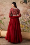 Shop_Ridhi Mehra_Red Anarkali Fine Silk Embroidered Sway Floral Yoke With Dupatta _at_Aza_Fashions