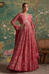 Buy_Ridhi Mehra_Fuchsia Anarkali Silk Embroidered Flair Floral Print With Dupatta _at_Aza_Fashions