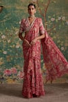 Buy_Ridhi Mehra_Fuchsia Saree Chiffon Flamboyance Floral Print Ruffled Pre-draped With Blouse _at_Aza_Fashions