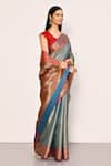 Buy_Khwaab by Sanjana Lakhani_Blue Saree Banarasi Tissue Silk Woven Floral Stripe And With Running Blouse Piece _Online_at_Aza_Fashions